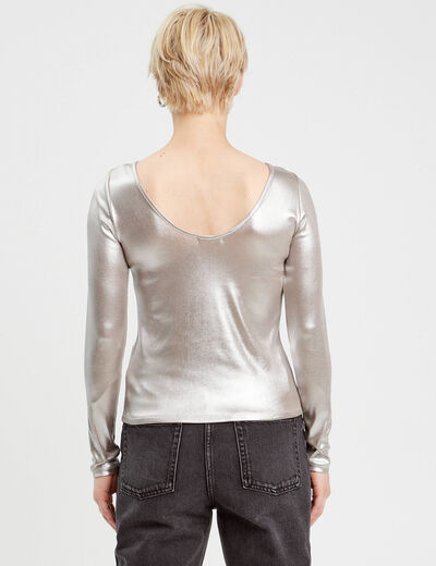 T-shirt aspect métallisé gris argent femme