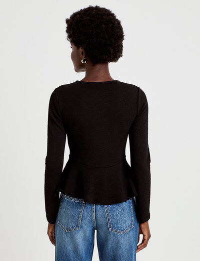 Top p&eacute;plum ajust&eacute; manches longues noir femme