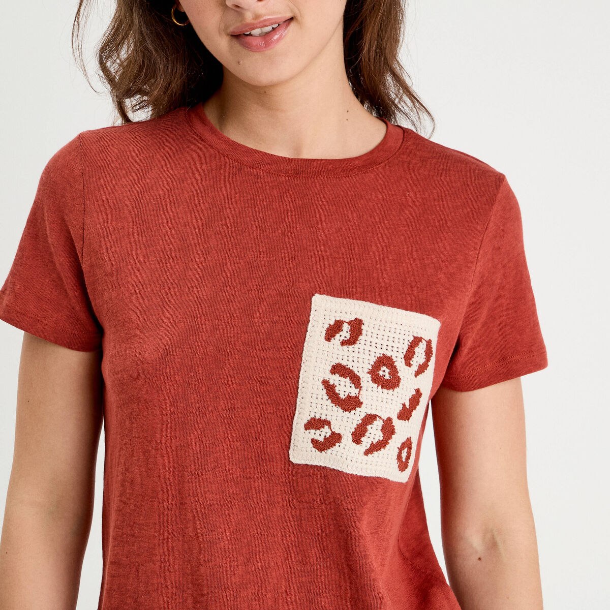 T-shirt manches courtes marron cognac femme