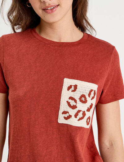 T-shirt manches courtes marron cognac femme