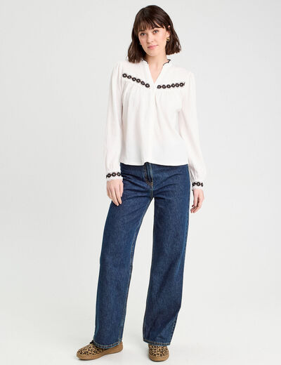 Blouse manches longues ecru femme