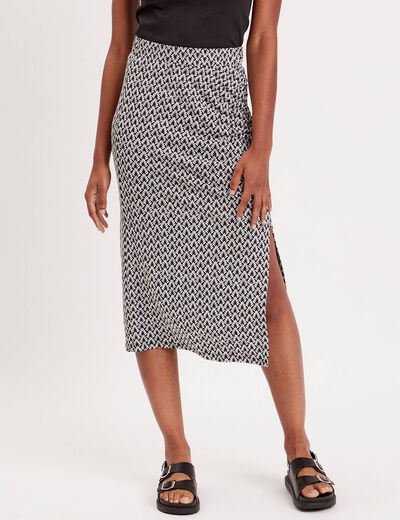 Jupe longue droite fronces noir femme