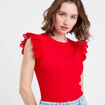 Débardeur volants brodés rouge femme