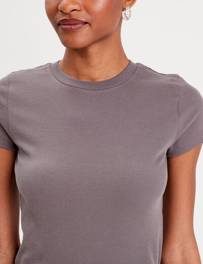 T-shirt manches courtes côtelé gris foncé femme