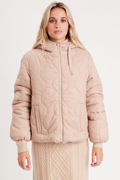 Manteau réversible à capuche sable femme