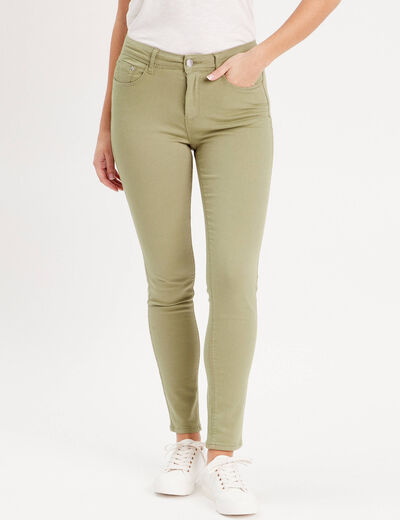 Jeans slim 5 poches vert kaki femme
