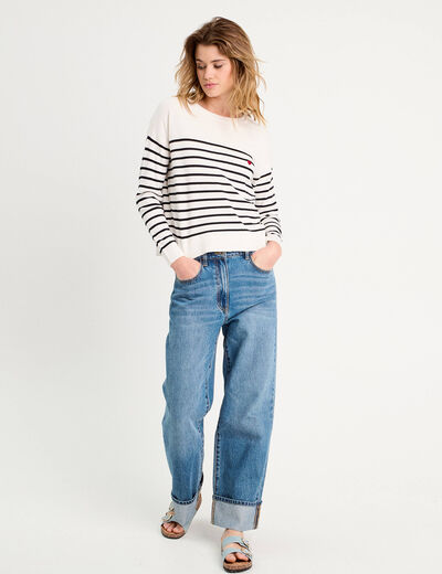 Pull manches longues bleu marine femme
