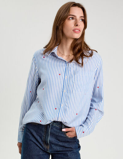 Chemise manches longues bleu femme