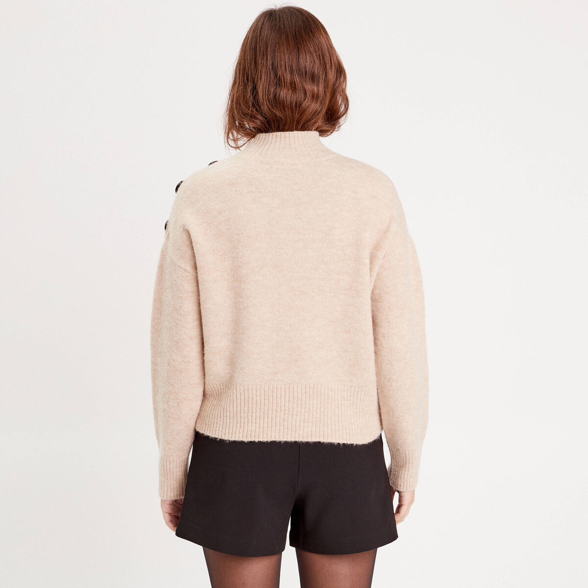 Pull col montant ecru femme