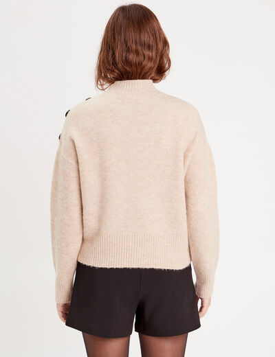 Pull col montant ecru femme