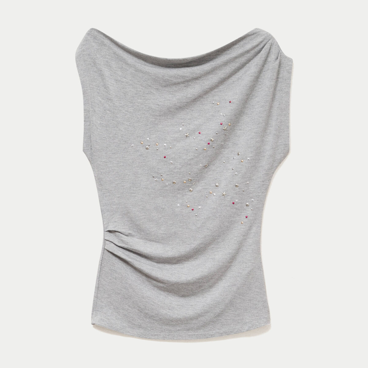 Top ajust&eacute; sans manches col bateau gris clair femme
