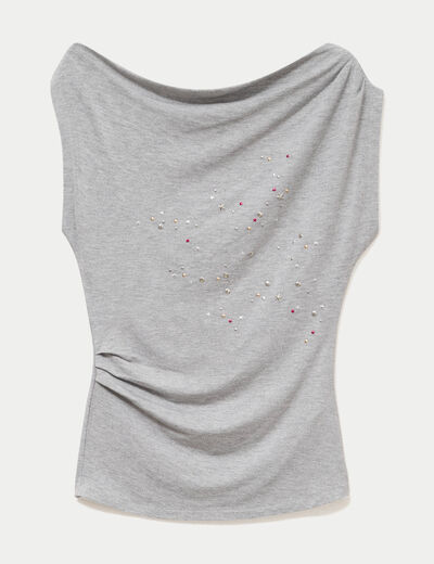 Top ajust&eacute; sans manches col bateau gris clair femme