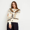 Gilet col rond manches longues ivoire femme