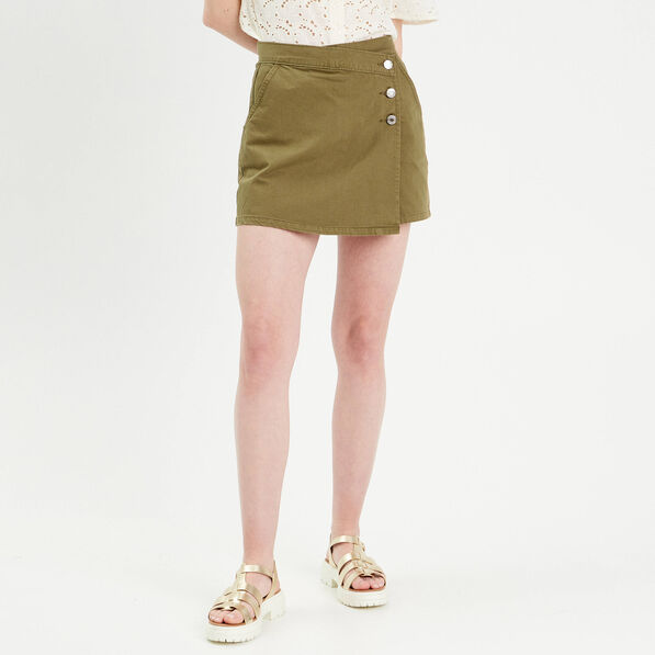 jupe short droite en jean vert kaki femme Jupe-short droite en jean vert kaki femme