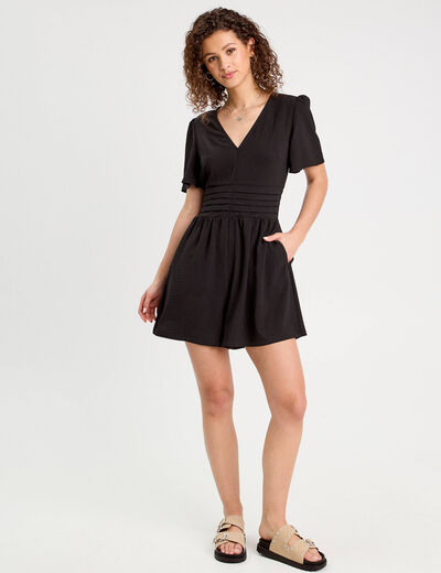 Combishort col en V noir femme