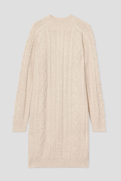 Robe pull droite torsades sable femme