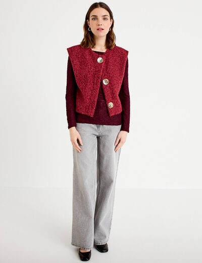 Gilet sans manches effet polaire rouge fonc&eacute; femme