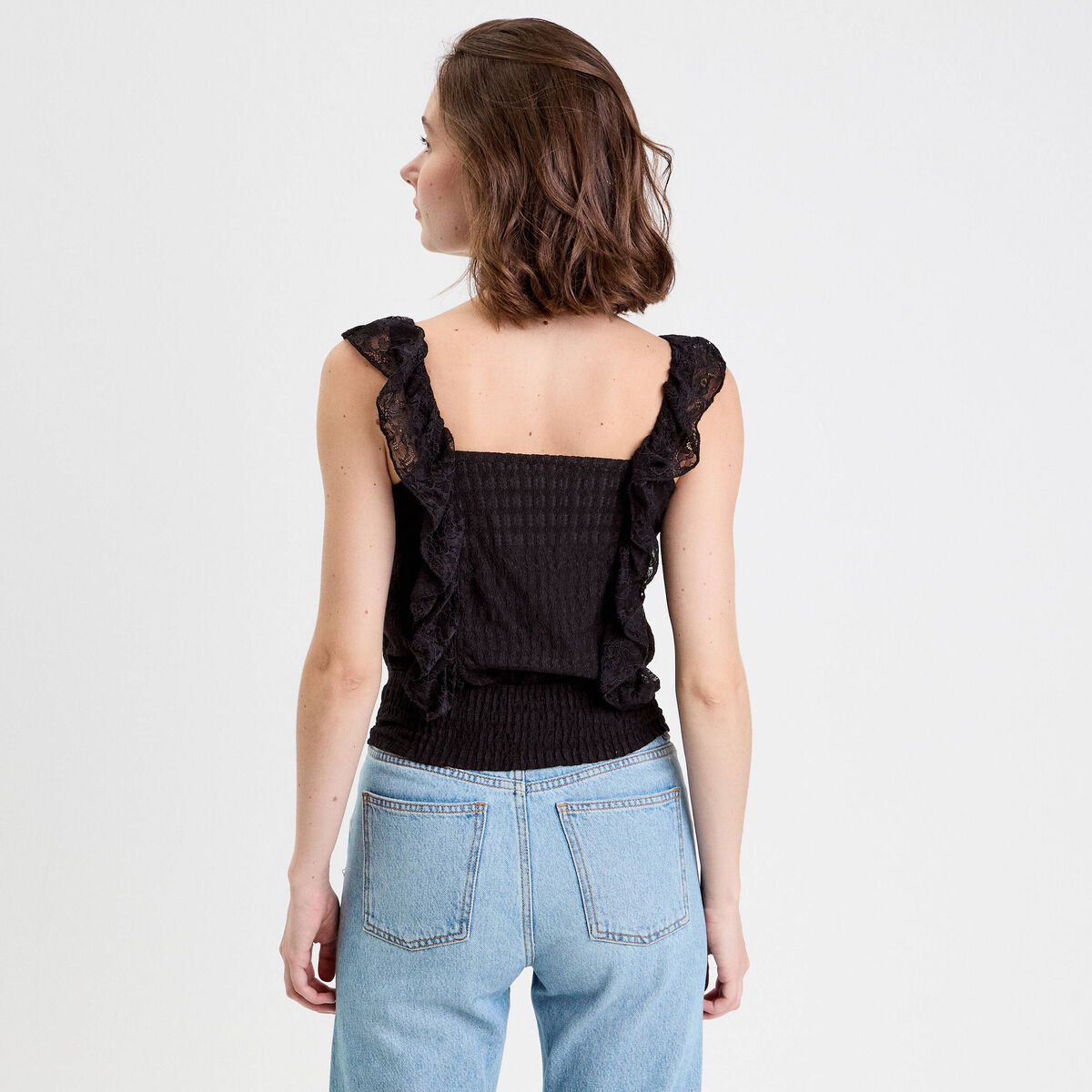 Top sans manches dentelle bas resserr&eacute; noir femme