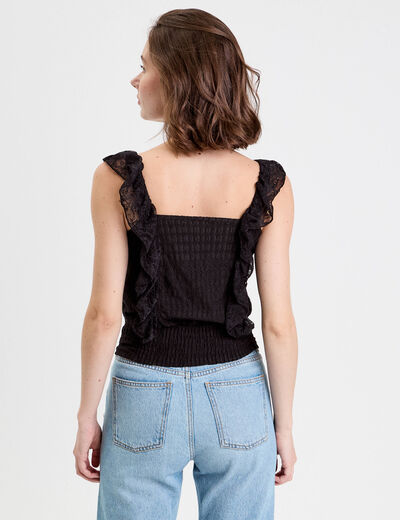 Top sans manches dentelle bas resserr&eacute; noir femme