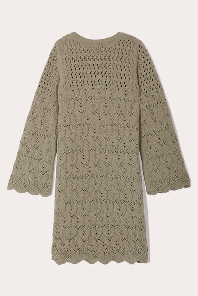 Robe pull droite crochet vert kaki femme