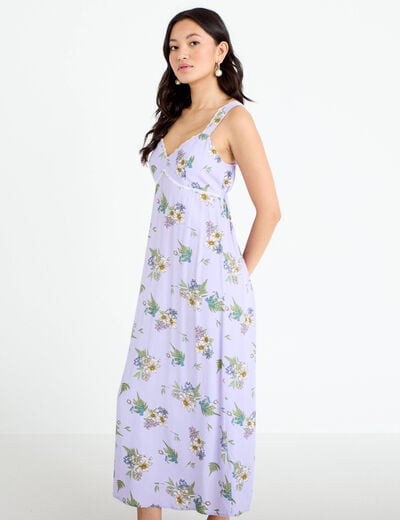 Robe longue &eacute;vas&eacute;e col coeur Bridgerton violet clair femme