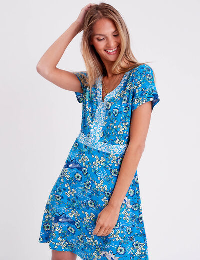 Robe droite manches courtes bleu clair femme