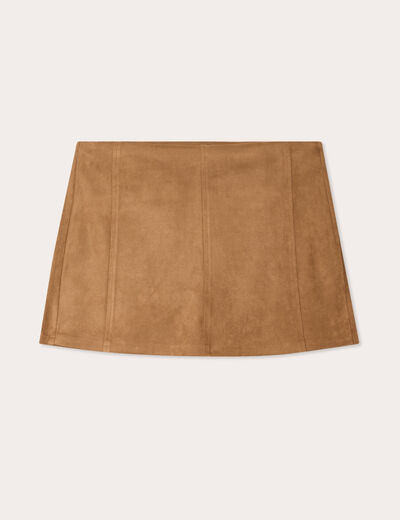Jupe-short évasée suédine marron femme