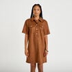 Robe droite 3/4 manches courtes daim marron femme