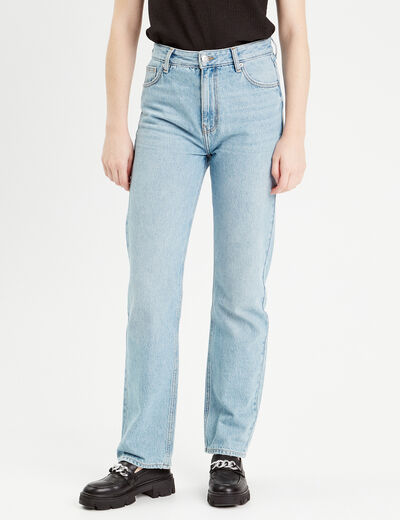 Jeans droit taille haute denim double stone femme