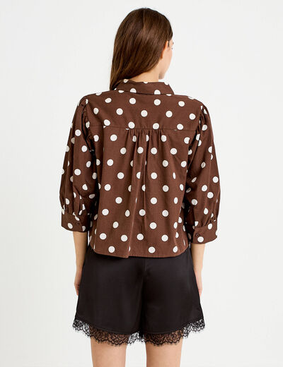 Chemise droite manches longues marron femme