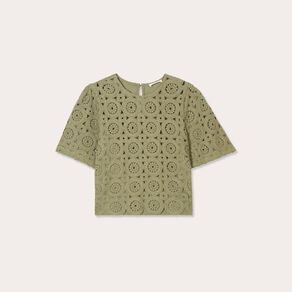 t shirt macrame col rond vert kaki femme T-shirt macramé col rond vert kaki femme