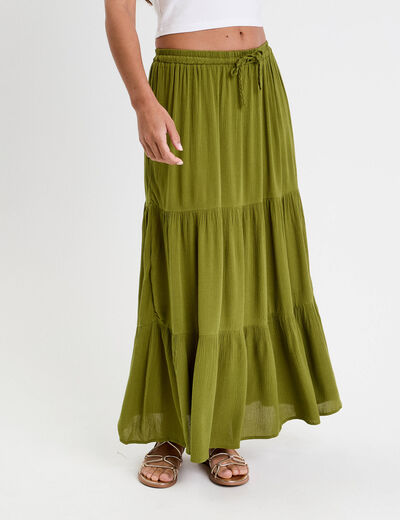 Jupe longue évasée vert foncé femme