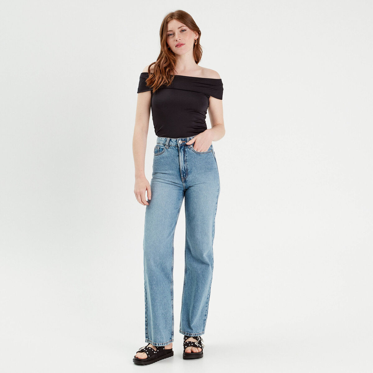 T-shirt col bardot noir femme