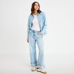 Jeans droit &agrave; revers denim triple stone femme