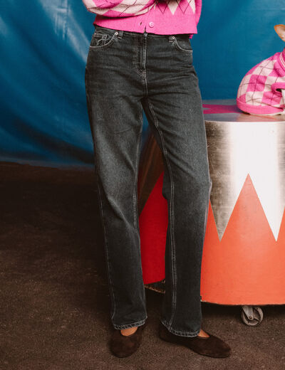 Jeans droit 5 poches denim noir femme