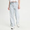 Jeans droit &agrave; revers denim bleach femme