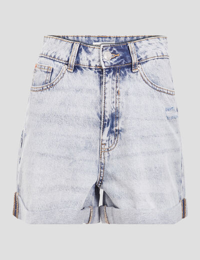 Short mom taille haute en jean denim bleach femme