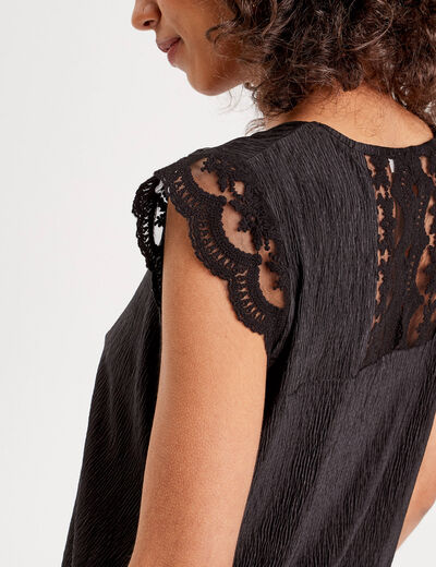 Top sans manches plissé noir femme
