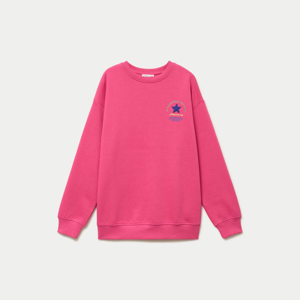 Sweat col rond manches longues rose fushia femme