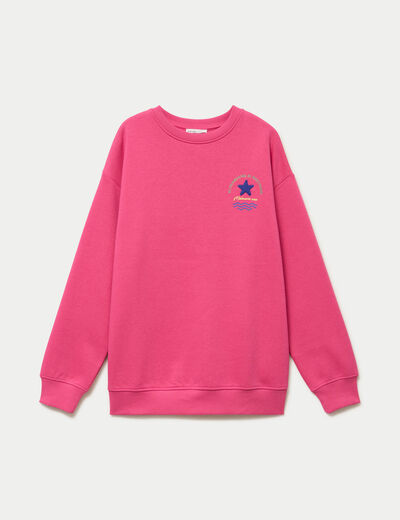 Sweat col rond manches longues rose fushia femme