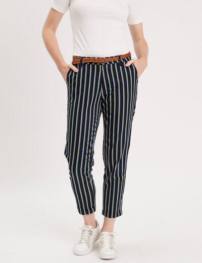 Pantalon chino slim 7/8ème bleu marine femme