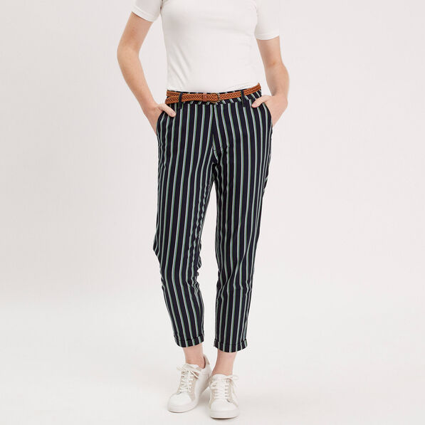 Pantalon chino slim 7/8ème bleu marine femme
