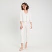 Pantalon large fluide ecru femme