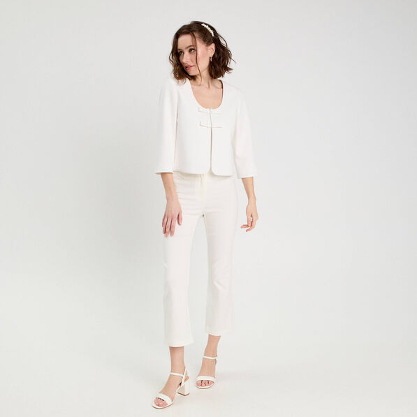 Pantalon large fluide ecru femme