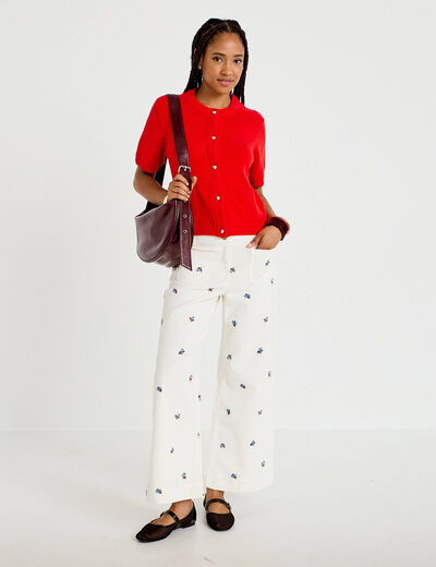 Pantalon wide leg taille haute velours blanc femme