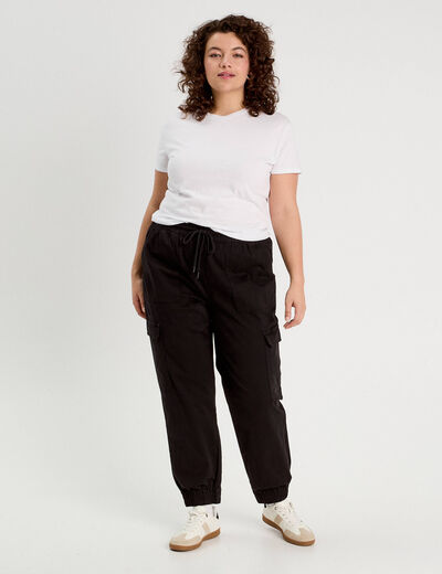 Pantalon cargo slim noir femme