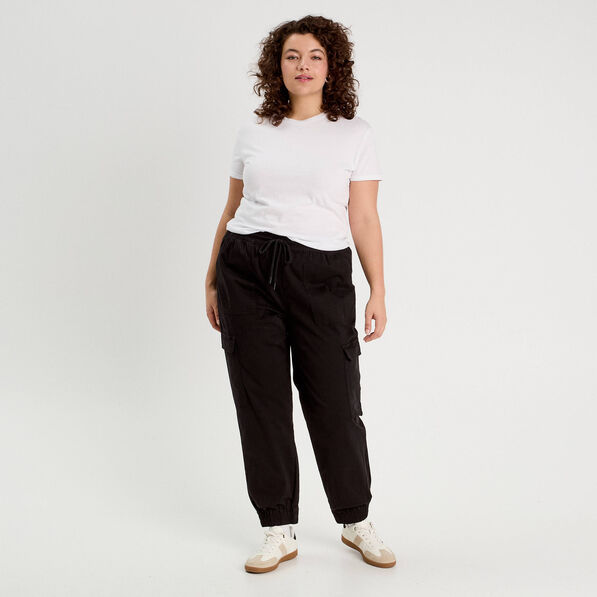 Pantalon cargo slim noir femme