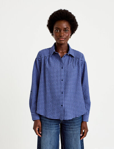 Chemise ample manches longues vichy bleu femme