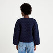 Gilet droit col v manches longues bleu marine femme