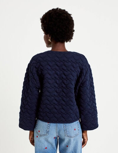 Gilet droit col v manches longues bleu marine femme